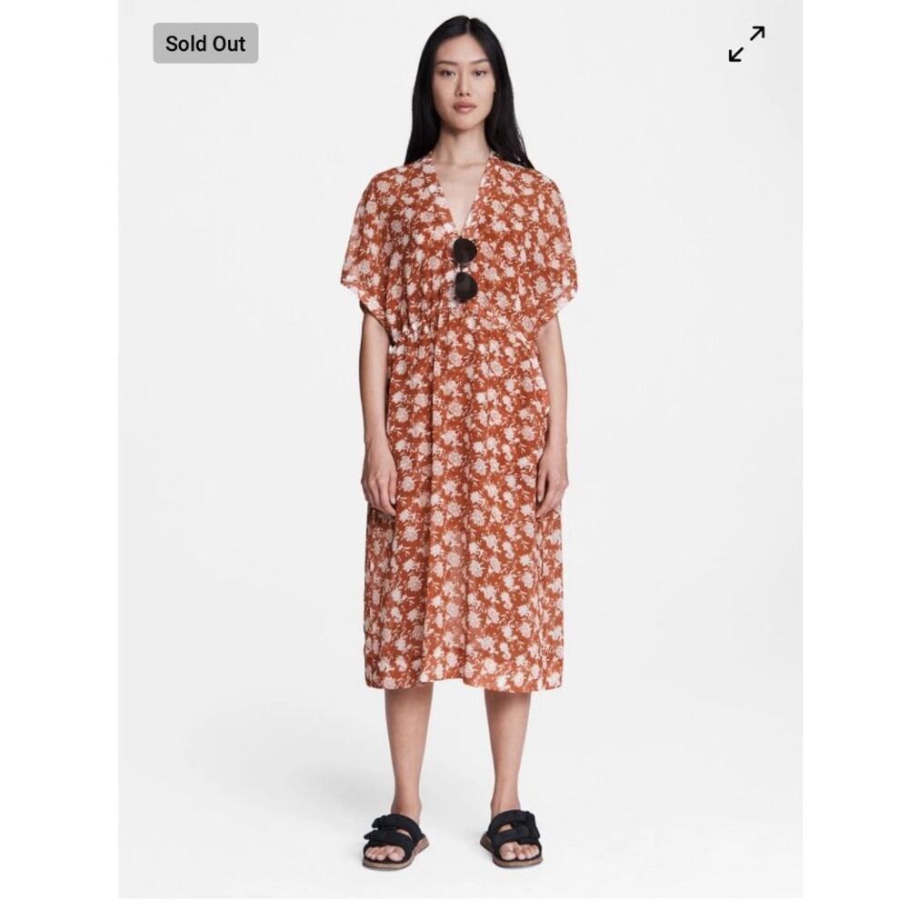 NWOT Rag & Bone Elysse Midi Dress Rust Floral Chiffon $495 XS - Picture 1 of 10